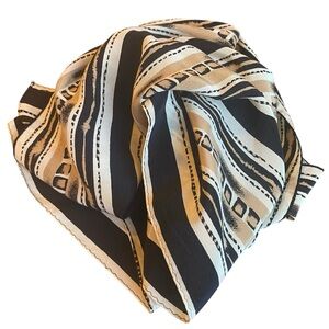 CASCA Black Tan Cream Abstract Geometric Stripe 100% Silk Scarf